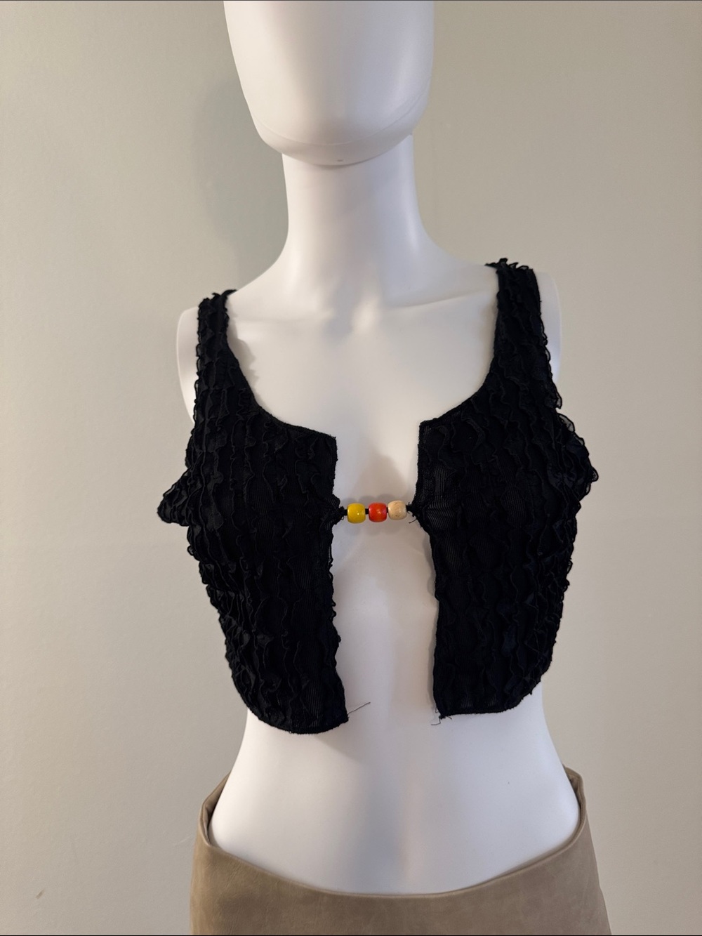 Black Beaded Front-Close Women’s Crop Top